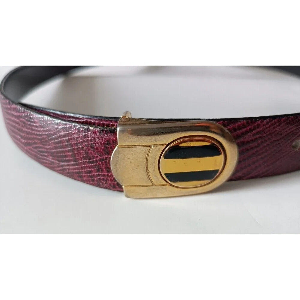 Vintage Men's Leather Belt Sz 36 Wine Made In HaitI Brass UNBRANDED Snakeskin
